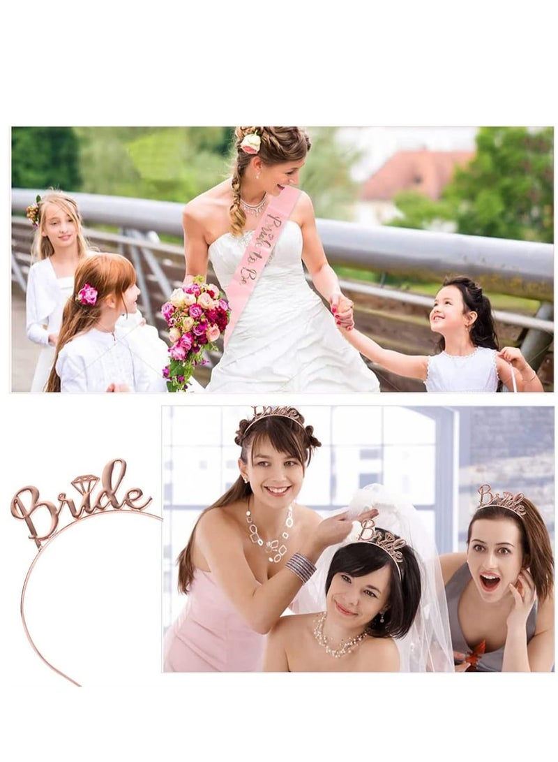 Bride to Be Decoration Set, Bride Sash, Headband Tiara, Bride Veil with Comb, Rhinestone Tiara, Pre-Strung Banner, Elastic Pearl Wrist Bands - Image 4