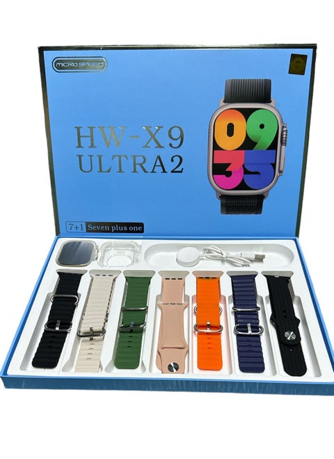HW-X9 ultra 2 smart watch for calculating calories, receiving messages and calls, supports the Arabic language, comes with 7 bracelets, size 49 mm - multi-color
