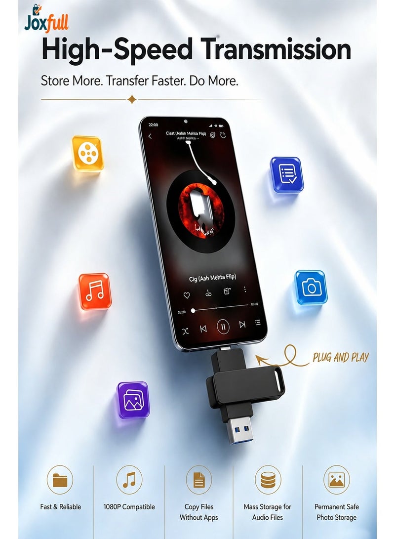 جوكسفول محرك فلاش USB، ذاكرة فلاش بسرعة 2 تيرابايت 3.0، محرك ذاكرة USB من المعدن مع منفذ Type C للهواتف الذكية/ماك بوك/الكمبيوتر/الأجهزة اللوحية - Image 5
