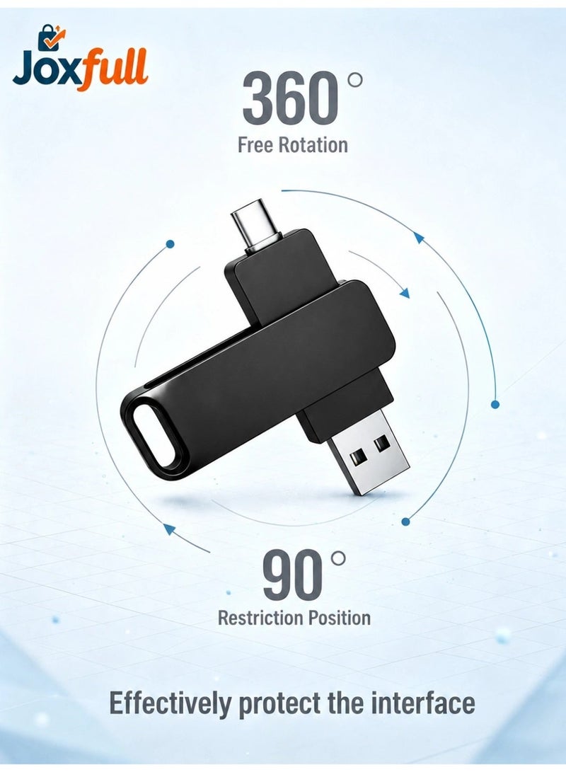 جوكسفول محرك فلاش USB، ذاكرة فلاش بسرعة 2 تيرابايت 3.0، محرك ذاكرة USB من المعدن مع منفذ Type C للهواتف الذكية/ماك بوك/الكمبيوتر/الأجهزة اللوحية - Image 4