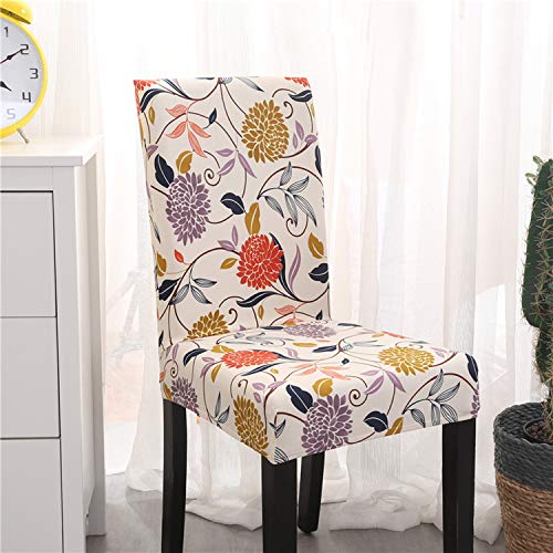 House of Quirk Polyester Floral Elastic Stretch Removable Washable Short Dining Chair Cover Seat Slipcover Protector (White Flower/Purple/Red, Pack of 6) - Image 2