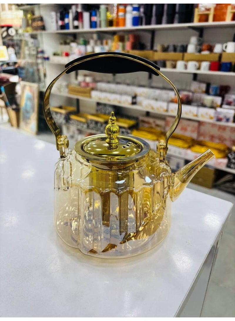 Heat-resistant glass cooler with stainless steel handle and strainer, 1.2 liters, honey color - Image 1