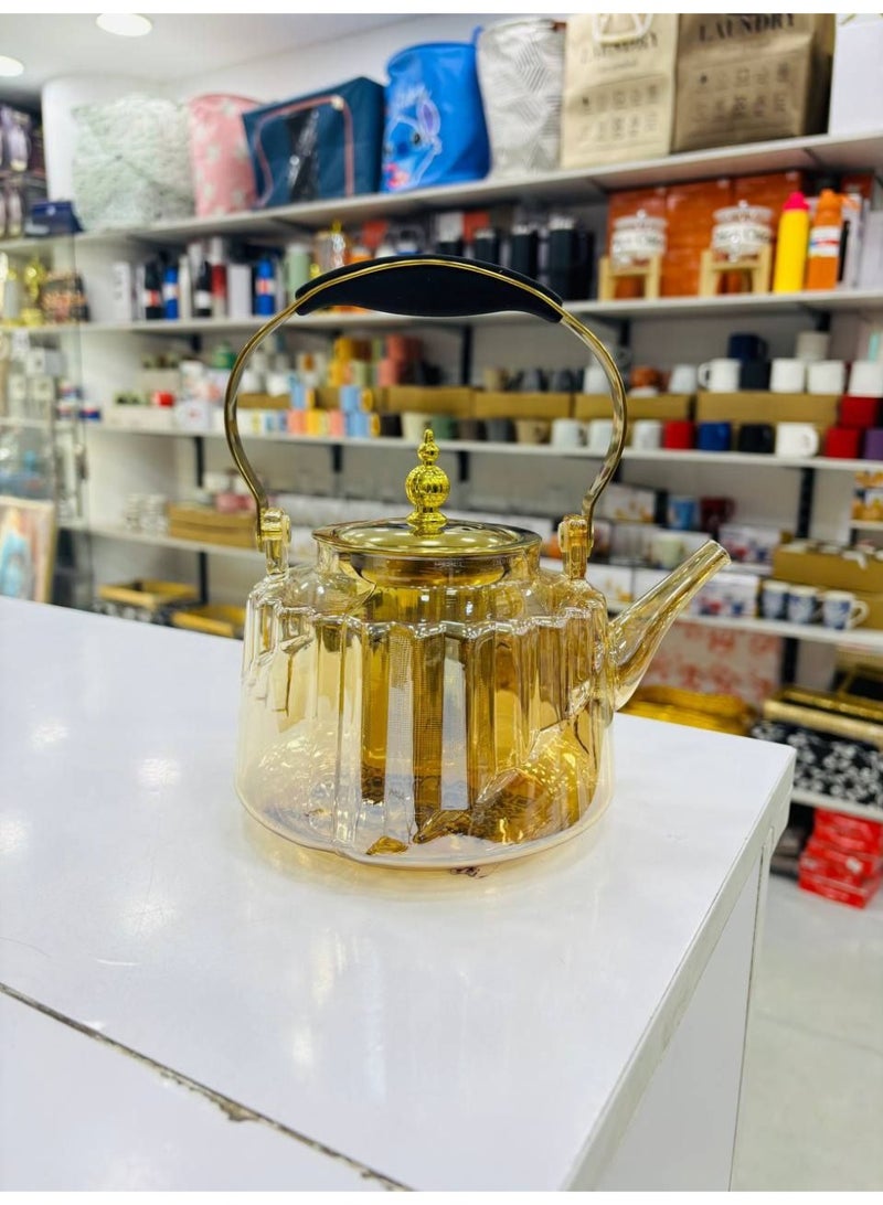 Heat-resistant glass cooler with stainless steel handle and strainer, 1.2 liters, honey color - Image 4