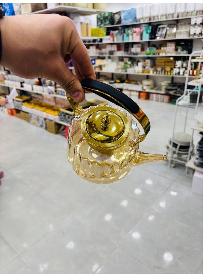 Heat-resistant glass cooler with stainless steel handle and strainer, 1.2 liters, honey color - Image 2