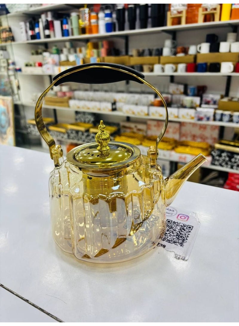 Heat-resistant glass cooler with stainless steel handle and strainer, 1.2 liters, honey color - Image 3