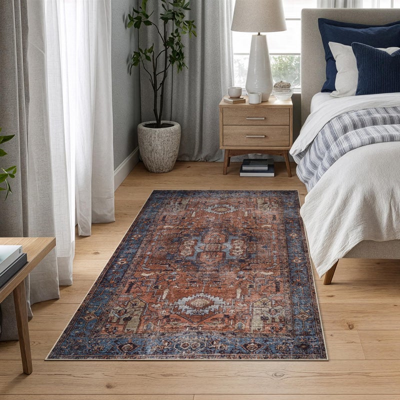 Bloom Rugs Washable 3' x 5' Rug - Terracotta/Blue Traditional Area Rug for Living Room, Bedroom, Dining Room, and Kitchen - Exact Size: 3' x 5' - Image 3