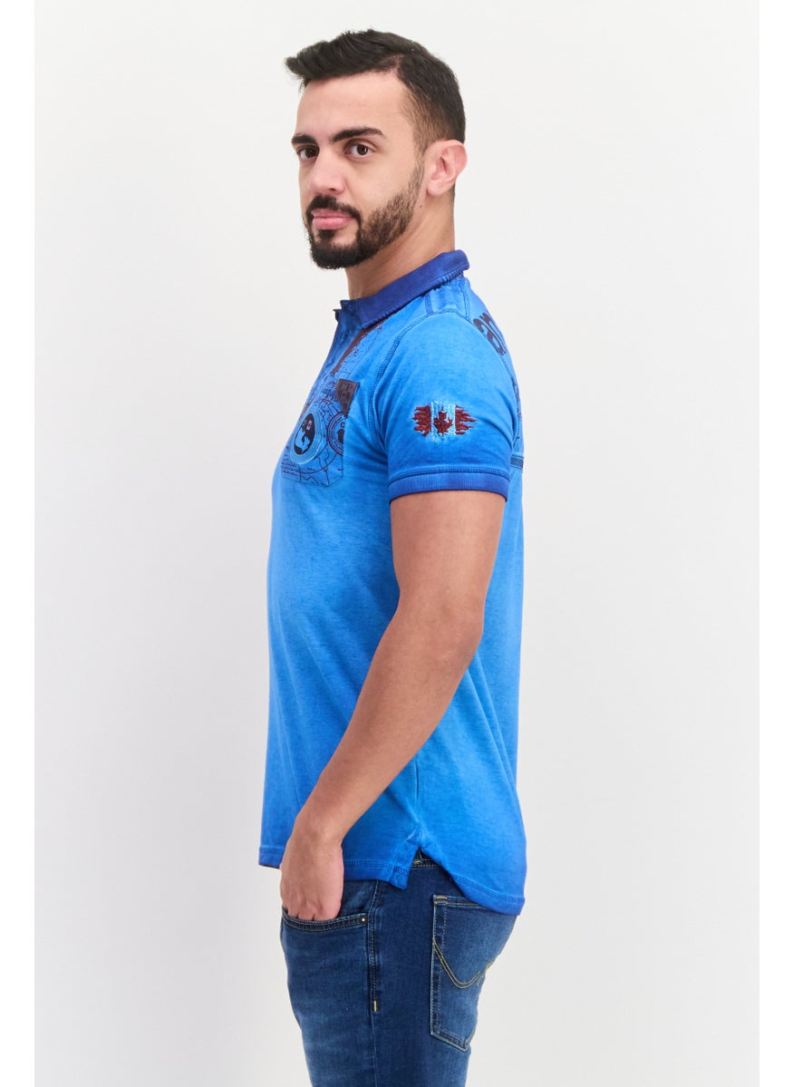 Canadian Peak Men Regular Fit Graphic Print Short Sleeves Polo, Blue Combo  - Image 2