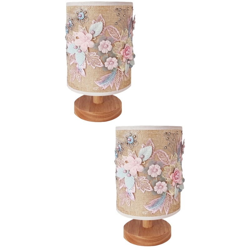 2pcs Table Lamp 3d Cloth Lampshade Bedside Table Light Usb Powered Nightstand Light - Image 1