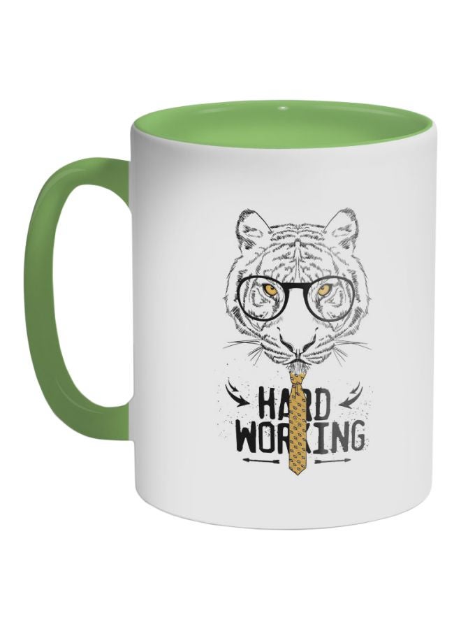 RYN Hard Working Printed Coffee Mug White/Black/Grey 11ounce