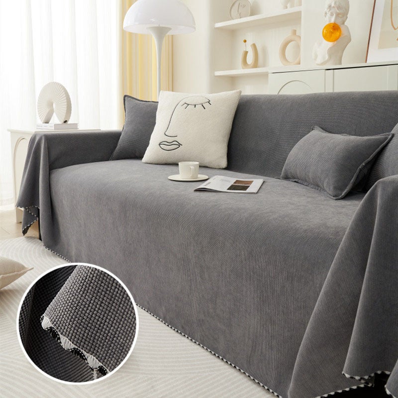 Dark Gray Sofa Cover Cloth Towel Solid Color Anti-Cat Scratch Real Double-Sided Available Sofa Cushion Cover Blanket Dustproof Sofa Towel - Image 2
