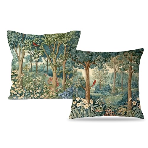 BUJSP Rustic Spring Forest Pillow Covers 18x18 DoubleSided Cottagecore Forest Nature Botanical Wildflower Decorative Throw Pillow Covers for Sofa Bed Bedroom Living Room Set of 2 - Image 1