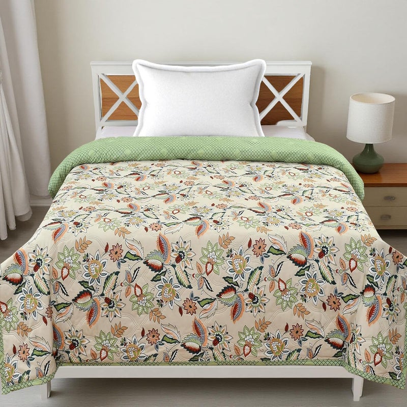 CLOUDTAILNET Premium Ultrasonic Comforter Single Bed, Reversible Microfiber, Quilt, AC Blanket, Dohar Single Bed Green Cream - Image 4