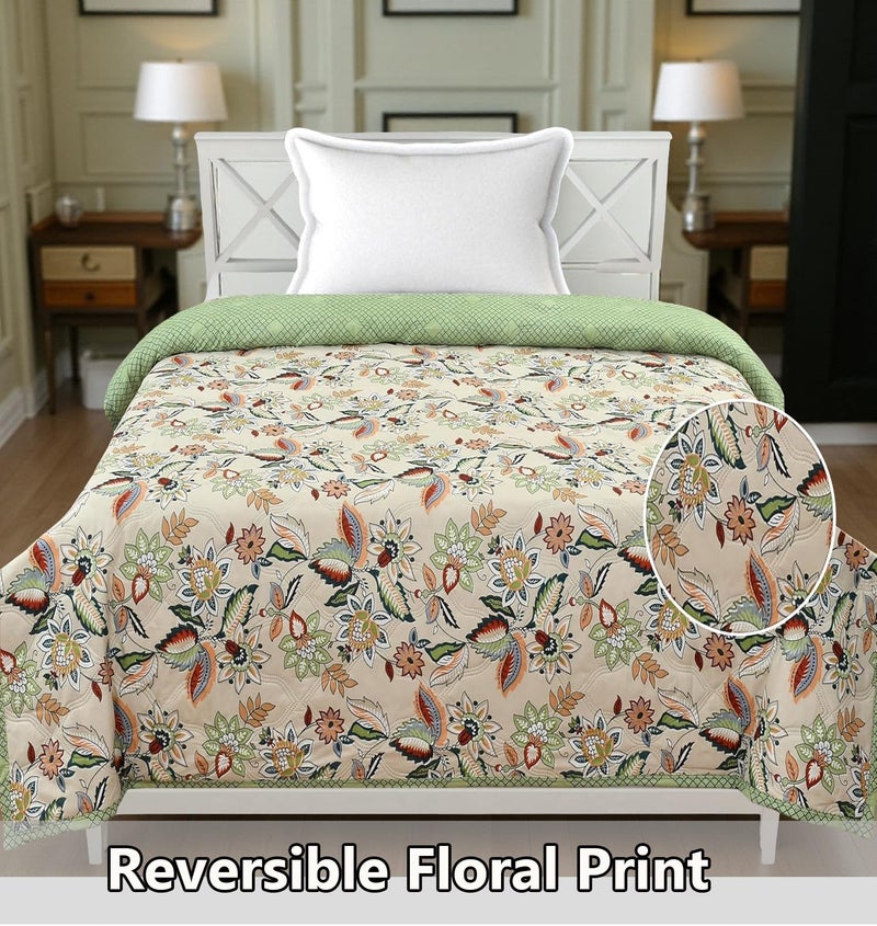 CLOUDTAILNET Premium Ultrasonic Comforter Single Bed, Reversible Microfiber, Quilt, AC Blanket, Dohar Single Bed Green Cream - Image 2