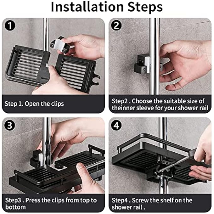 Bathroom Shower Rack 2in1 Liftable Shower Rack No Drilling Adhesive Storage Shelf Organizer Holder Punchfree Multifunction Storage Rack for Bathroom and Kitchen Black - Image 5