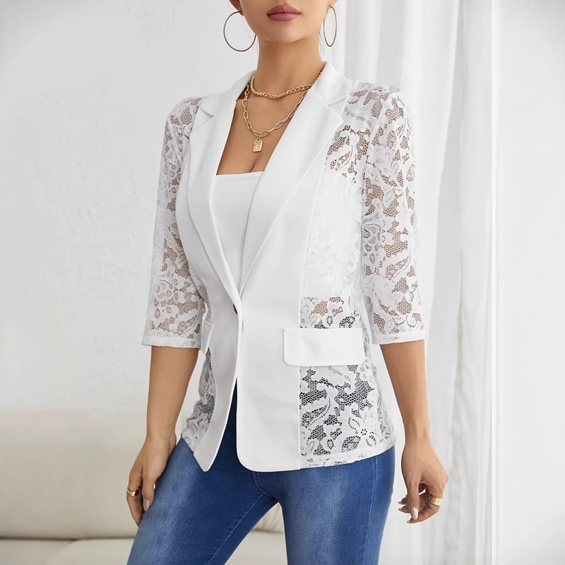Elegant Lace Panel Blazer for Women - Image 3