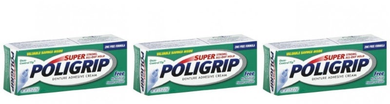 Poligrip كريم لاصق أطقم الأسنان سوبر بوليجرِب 0.75 أونصة حجم سفر (عبوة من 3)