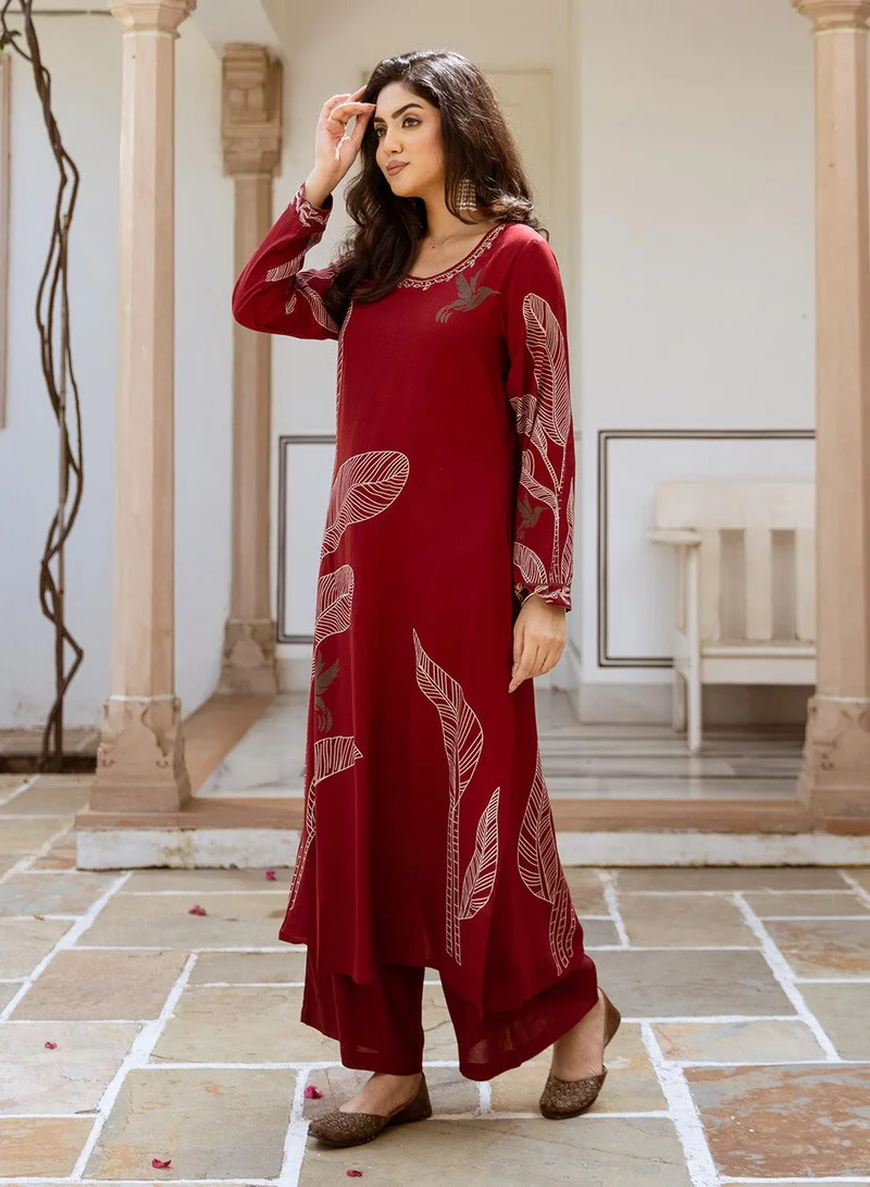 ISHIN  Floral Printed Sequinned A-Line Kurta With Trousers for Women | Best Price UAE