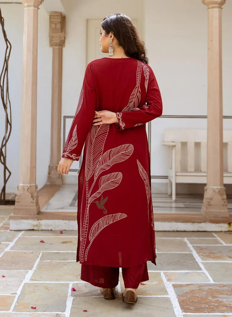 ISHIN  Floral Printed Sequinned A-Line Kurta With Trousers for Women | Best Price UAE