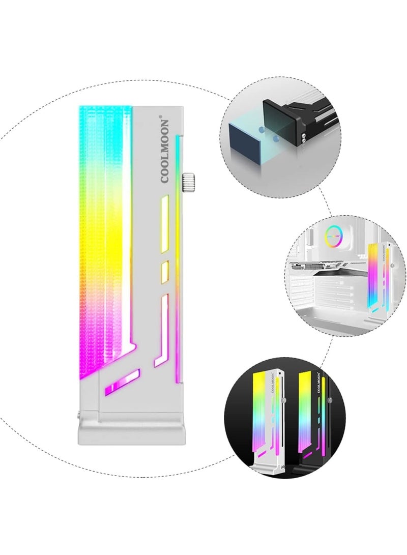 Zikra RGB GPU Support Bracket, GPU Holder, Coolmoon CM-GH2 Colorful Graphics Card, 5V 3 Pin Vertical Support, Video Bracket Frame, ARGB Sync Jack, Aluminum Alloy, White - Image 2