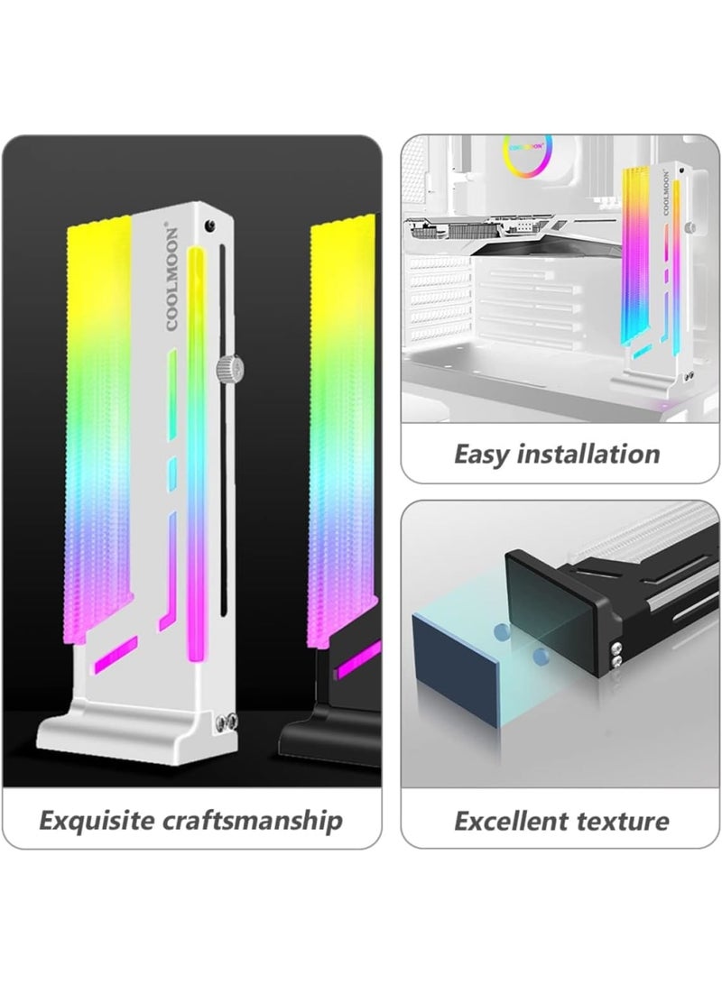 Zikra RGB GPU Support Bracket, GPU Holder, Coolmoon CM-GH2 Colorful Graphics Card, 5V 3 Pin Vertical Support, Video Bracket Frame, ARGB Sync Jack, Aluminum Alloy, White - Image 3