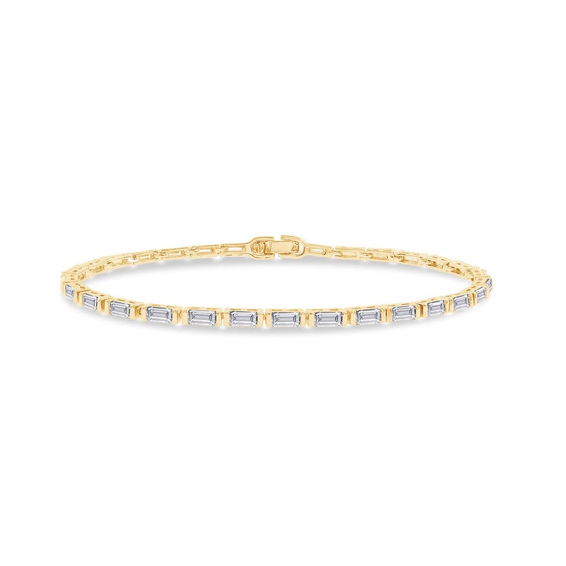 SAVEARTH DIAMONDS 2mm Tennis Bracelet for Women Classic Baguette cut Lab Created Moissanite Stacking Dainty Bracelets in 18K Gold Plated Jewelry Gift for Her - Image 1