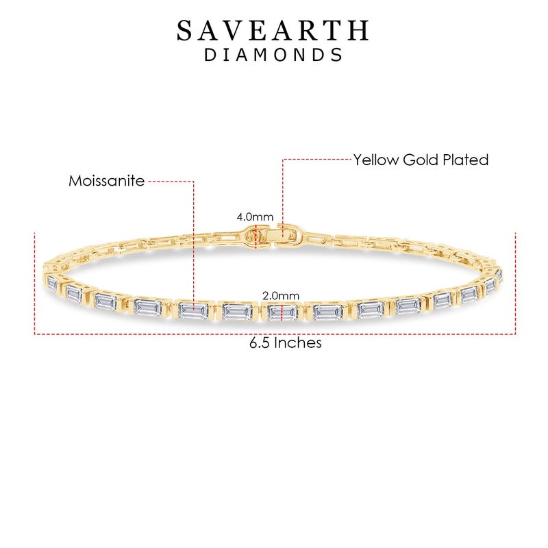 SAVEARTH DIAMONDS 2mm Tennis Bracelet for Women Classic Baguette cut Lab Created Moissanite Stacking Dainty Bracelets in 18K Gold Plated Jewelry Gift for Her - Image 2