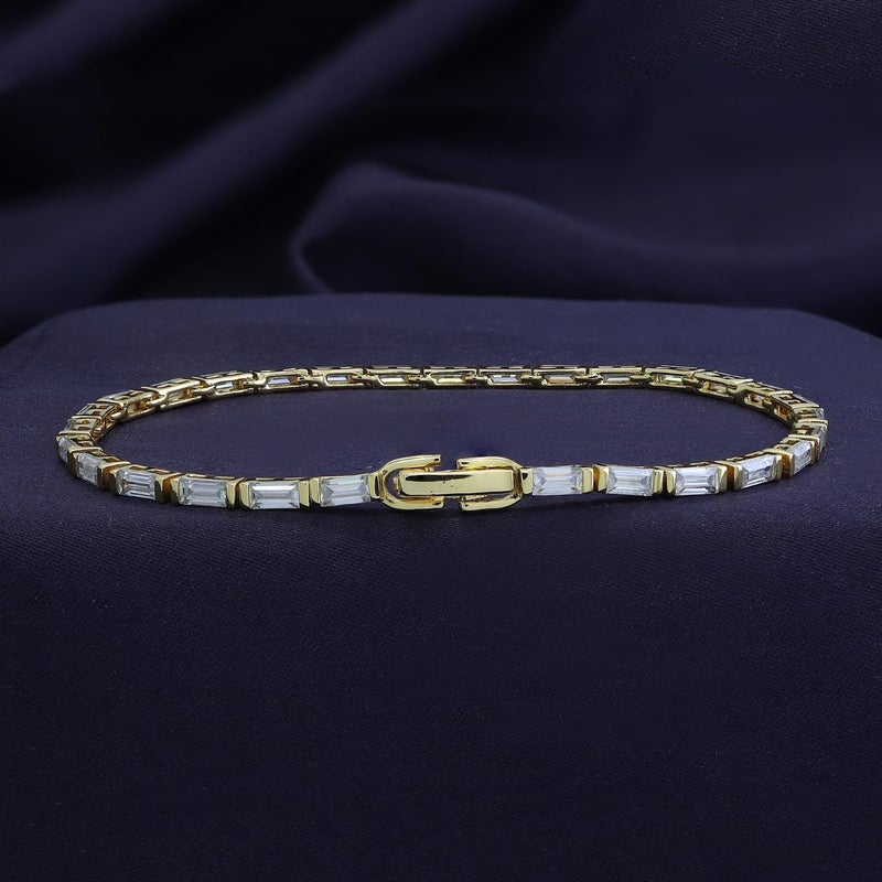 SAVEARTH DIAMONDS 2mm Tennis Bracelet for Women Classic Baguette cut Lab Created Moissanite Stacking Dainty Bracelets in 18K Gold Plated Jewelry Gift for Her - Image 5