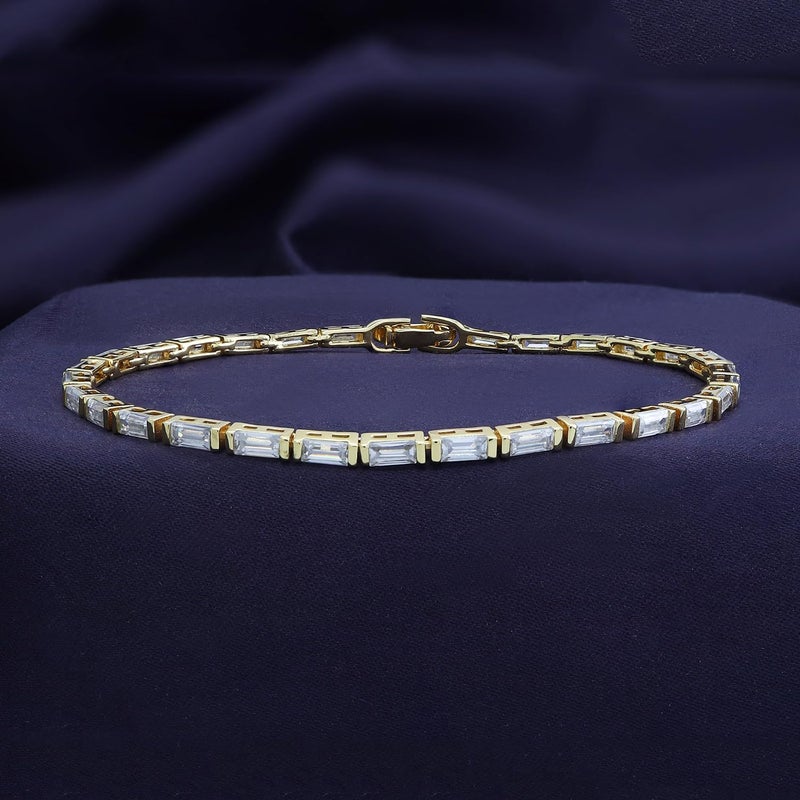 SAVEARTH DIAMONDS 2mm Tennis Bracelet for Women Classic Baguette cut Lab Created Moissanite Stacking Dainty Bracelets in 18K Gold Plated Jewelry Gift for Her - Image 4