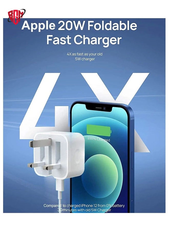 BGM - E-TECH (20W) USB-C Charger For iPhone 13, [MFi Certified] USB-C Plug, Fast Charger Plug With 1M Lightning Cable For iPhone 13,/13-Pro,/13-Pro/Max,/13-Mini,/12,/11,/X,/XS - Image 1