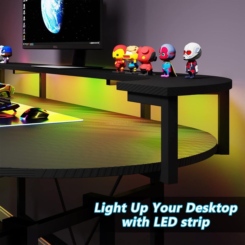 Tribesigns 190CM Gaming Desk with Monitor Shelf, Large PC Computer Desk with LED Lights, Gaming Table Gamer Des for Bedroom, Home Office, Black - Image 4