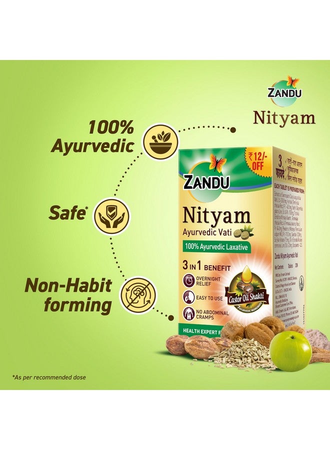 Zandu Ayurvedic Nityam Tablets | Made with 7 Ayurvedic Ingredients | Herbal Supplement for Bowel Movement | Helps in Body Detoxification & Nutrient Absorption | 30 Tabs (Pack of 3) - Image 5