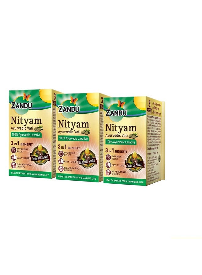 Zandu Ayurvedic Nityam Tablets | Made with 7 Ayurvedic Ingredients | Herbal Supplement for Bowel Movement | Helps in Body Detoxification & Nutrient Absorption | 30 Tabs (Pack of 3) - Image 1