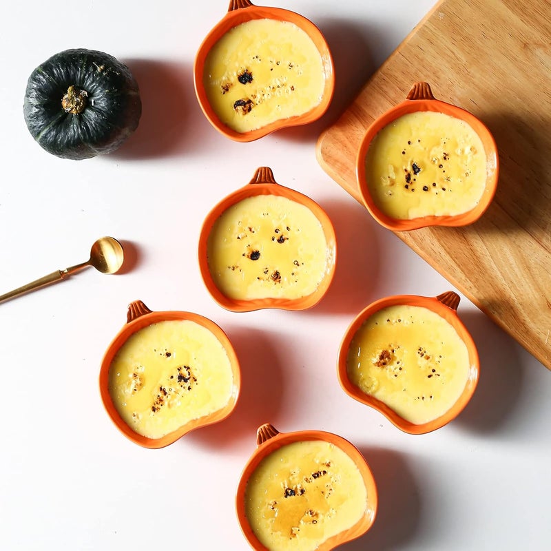 Yeexoxow Ramekins 6 Ounces Oven Safe, Ceramic Ramekins Set for Baking Creme Brulee, Souffle, Pudding, Small Pumpkin Shaped Bowls for Serving Dip, Sauce, Condiments and Snack, Set of 6, Orange - Image 5