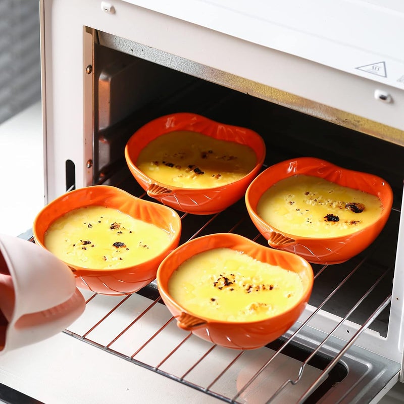 Yeexoxow Ramekins 6 Ounces Oven Safe, Ceramic Ramekins Set for Baking Creme Brulee, Souffle, Pudding, Small Pumpkin Shaped Bowls for Serving Dip, Sauce, Condiments and Snack, Set of 6, Orange - Image 4