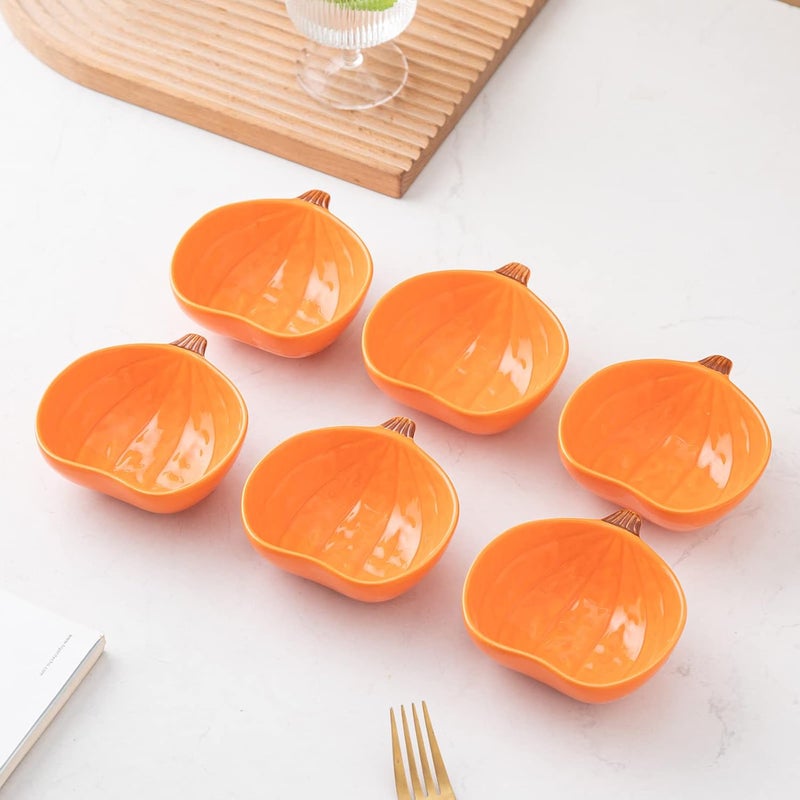 Yeexoxow Ramekins 6 Ounces Oven Safe, Ceramic Ramekins Set for Baking Creme Brulee, Souffle, Pudding, Small Pumpkin Shaped Bowls for Serving Dip, Sauce, Condiments and Snack, Set of 6, Orange - Image 3