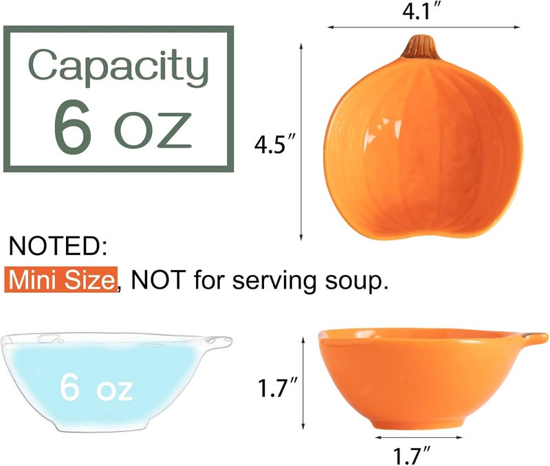 Yeexoxow Ramekins 6 Ounces Oven Safe, Ceramic Ramekins Set for Baking Creme Brulee, Souffle, Pudding, Small Pumpkin Shaped Bowls for Serving Dip, Sauce, Condiments and Snack, Set of 6, Orange - Image 2