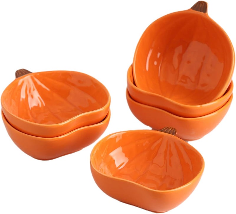 Yeexoxow Ramekins 6 Ounces Oven Safe, Ceramic Ramekins Set for Baking Creme Brulee, Souffle, Pudding, Small Pumpkin Shaped Bowls for Serving Dip, Sauce, Condiments and Snack, Set of 6, Orange - Image 1