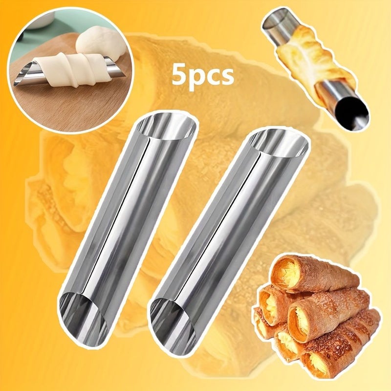 Set Of 5 Stainless Steel Cannoli Tubes For Dessert Baking Hollow Molds - Image 1