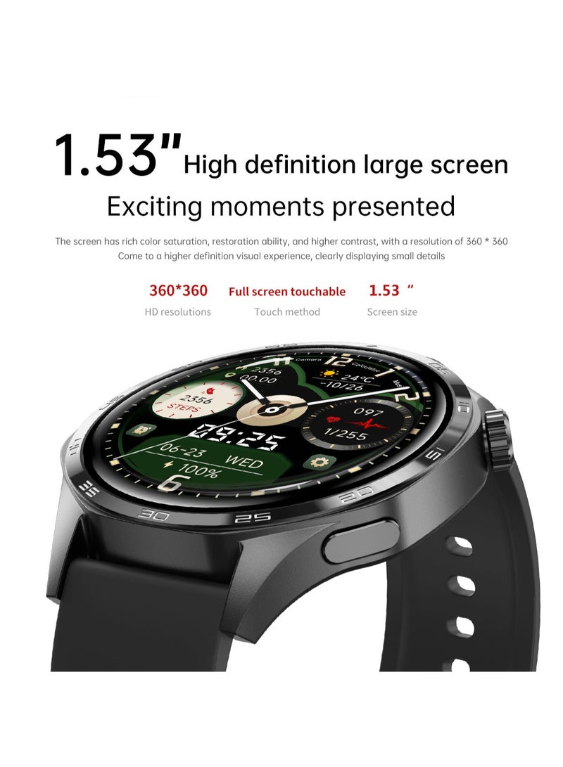 RollsTimi  Men's Smart Watch, 1.53-Inch High-Definition Touch Large Screen, GPS Positioning, Bluetooth Call, Health Monitoring, IP67 Waterproof Sports Smartwatch, WATCH5PRO Tape Black - Image 2