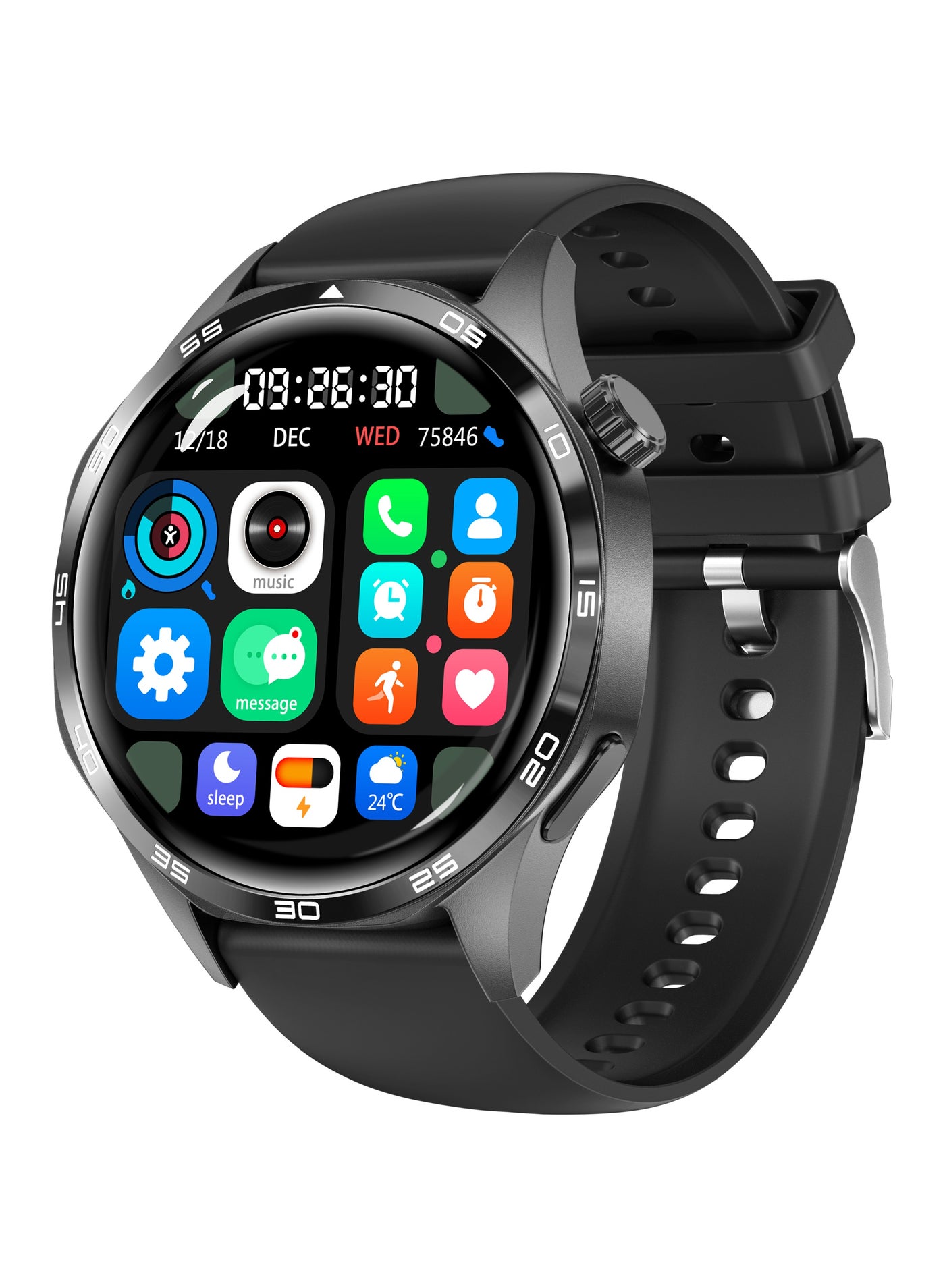 RollsTimi Men's Smart Watch, 1.53-Inch High-Definition Touch Large Screen, GPS Positioning, Bluetooth Call, Health Monitoring, IP67 Waterproof Sports Smartwatch, WATCH5PRO Tape Black
