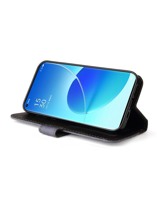 إيروريكس جراب لهاتف OPPO Reno6 Pro 5G / Reno6 Pro+ 5G، جراب جلدي PU قابل للطي أفقيًا ملونًا بخياطة عمل مع حامل وفتحات للبطاقات وإطار للصور وحبل قصير - Image 5