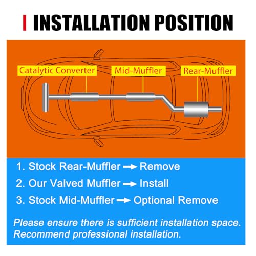peastorm 2 Inch Valved Muffler Exhaust Cutout with Muffler Cat Back Exhaust System Kit (2pcs) - Image 3