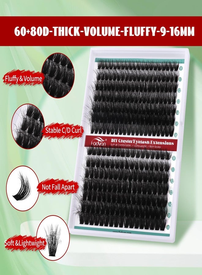 FADVAN Fluff Lash Clusters 60D+80D Thick Eyelash Clusters D Curly Wispy Individual Lashes 9-16mm Cluster Eyelash Extensions 280pcs False Eyelashes DIY Flat Lash Extension - Image 2
