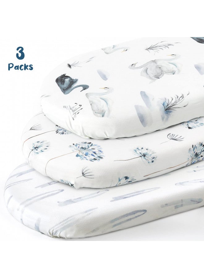 GRSSDER Stretchy Ultra Soft Bassinet Fitted Sheets 3 Pack, Universal Fitted for Bassinets Baby Cradle Moses Basket Oval Rectangle Mattress Safe and Snug, Pretty Bassinet Sheet for Baby, Navy Blue - Image 1