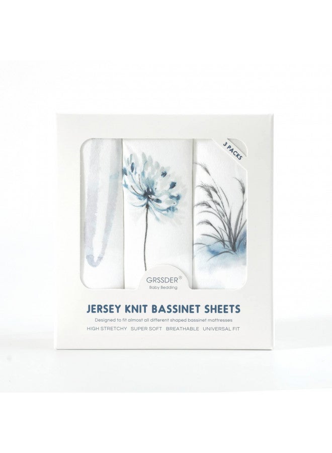 GRSSDER Stretchy Ultra Soft Bassinet Fitted Sheets 3 Pack, Universal Fitted for Bassinets Baby Cradle Moses Basket Oval Rectangle Mattress Safe and Snug, Pretty Bassinet Sheet for Baby, Navy Blue - Image 3