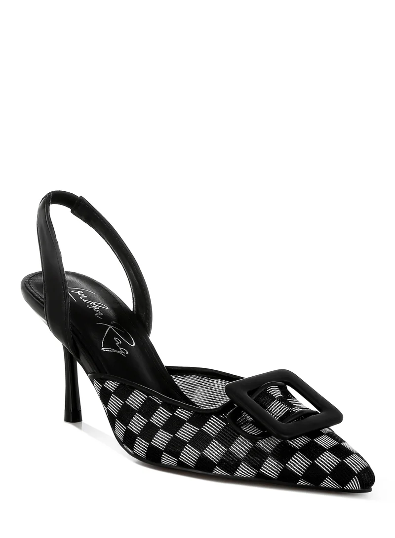 London Rag Mesh Checkered Pointy Stiletto Heels in Black