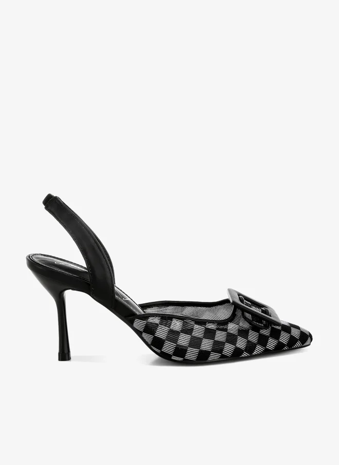 Mesh Checkered Pointy Stiletto Heels in Black