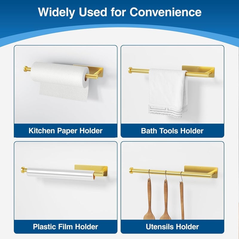 Kitchen Tissue Roll Holder 304 Stainless Steel Rustproof Self Adhesive or Screws Mounted Towel Hanger for Wall or Under Cabinet (Gold) - Image 5