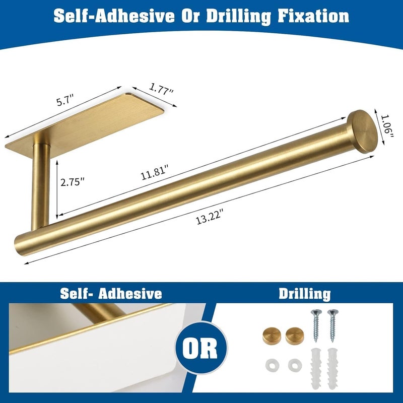 Kitchen Tissue Roll Holder 304 Stainless Steel Rustproof Self Adhesive or Screws Mounted Towel Hanger for Wall or Under Cabinet (Gold) - Image 3