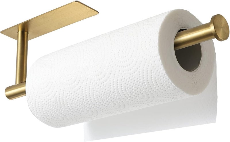 Kitchen Tissue Roll Holder 304 Stainless Steel Rustproof Self Adhesive or Screws Mounted Towel Hanger for Wall or Under Cabinet (Gold) - Image 1